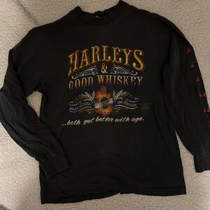 Hanes Beefy, 100% cotton, 3D, M 38/40, Harley’s & Good Whiskey shirt. Black